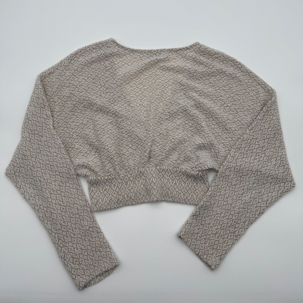 Urban Outfitters Marled Knit Surplice Wrap Crop Top Beige Long Sleeve Small - Picture 5 of 5